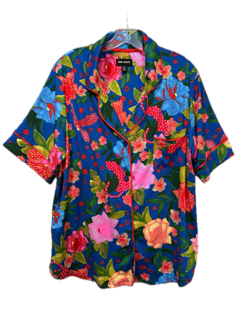 Room Service Women’s XL Floral Pajama Lounge Button Down Shirt Top NWOT B12